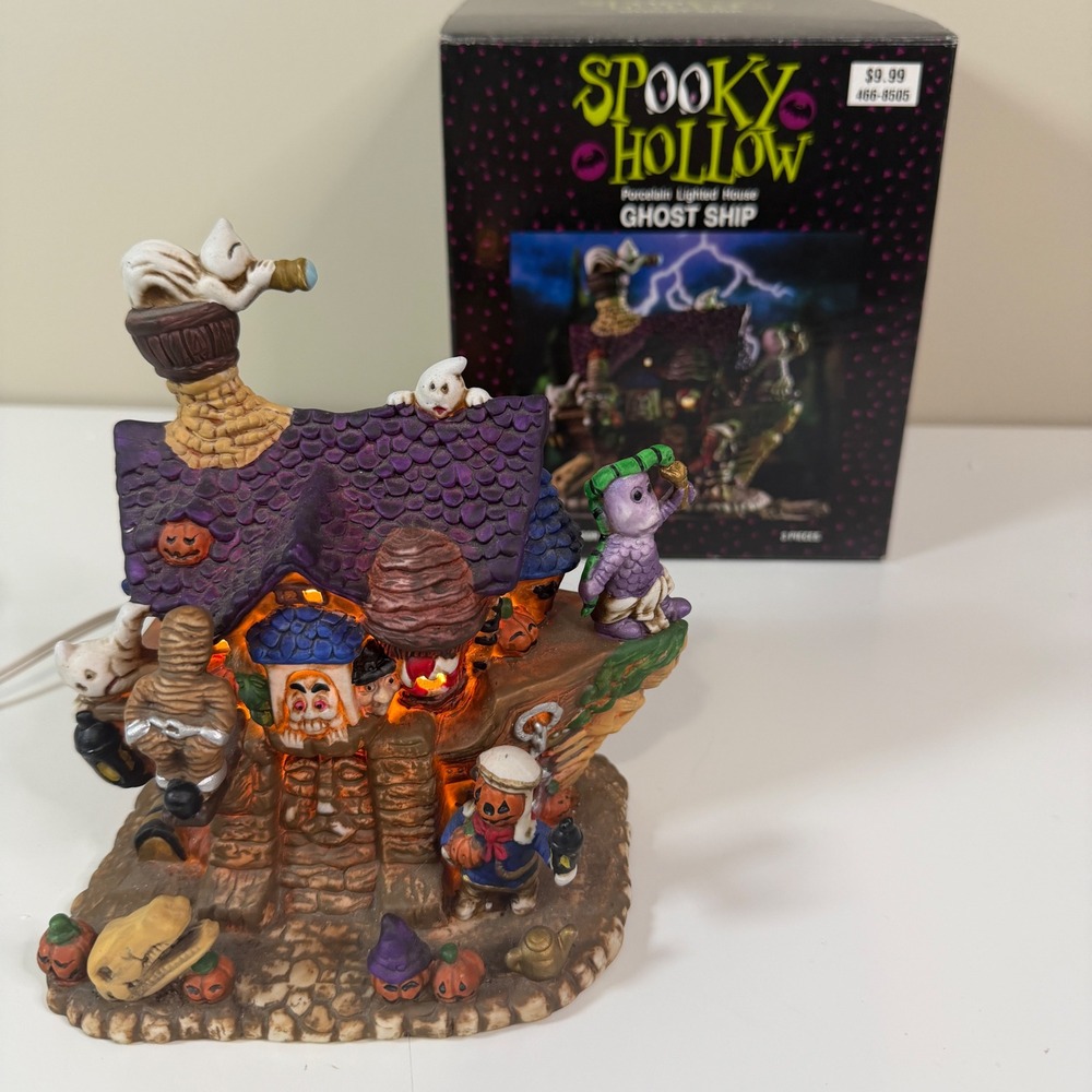 Spooky Hollow Porcelain Lighted Ghost Ship Halloween Village House Collectible